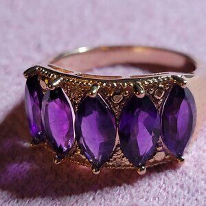 JTV Amethyst Diamond 18K Rose Gold Over Silver Ring